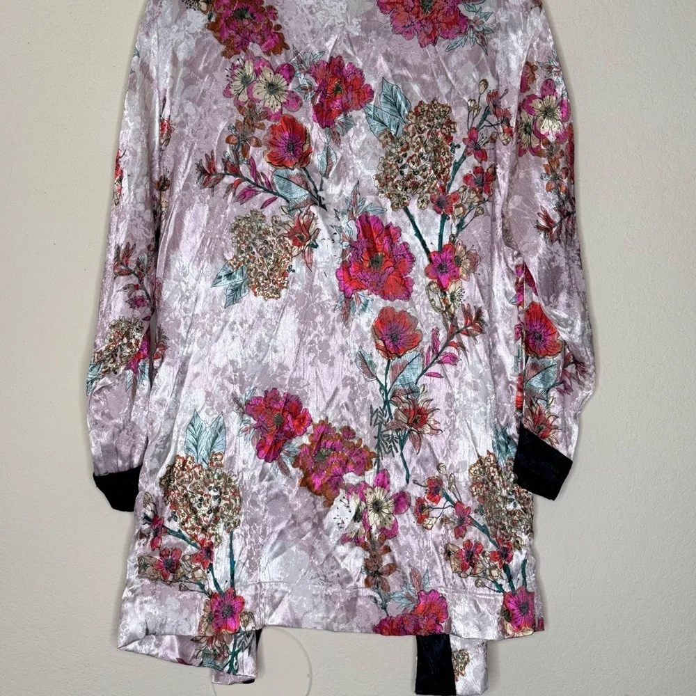Free People Anthropologie Floral Garden Satin Kimono Top